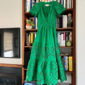 Anthropologie Somerset Maxi Dress Cutwork Edition in Kelly Green
